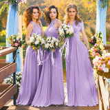 A Line Chiffon Convertible Sky Blue Bridesmaid Dress