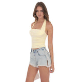 Lucy in the Sky Halter Ruched Top in Yellow