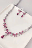 Royal Blue Butterfly Crystal Drop Earrings Necklace Jewelry Set