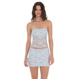 Lucy in The Sky Floral Lace Bodycon Two Piece Set in Blue