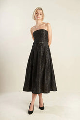 THE TRUTH IS STRAPLESS BLACK LACE MIDI DRESS FINAL SALE