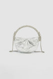 Womens Rhinestone Handle Metallic Slouchy Evening Clutch Bags