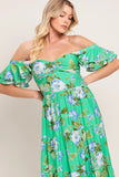 FRESH BLOSSOM GREEN FLORAL MAXI DRESS