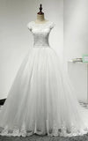 Jewel Neck Cap Sleeve Tulle Ball Gown With Scalloped Hem