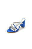 Silver Satin High Heels with Crystal and Metal Embellishments