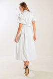 VINTAGE VIBES PUFF SLEEVE MIDI DRESS WHITE