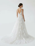 Boho White A Line Lace Appliques Wedding Dress