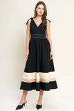 FOREST CHARM BLACK CREAM MIDI DRESS