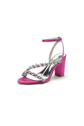Rhinestone Beaded Ankle Straps Chunky Wedding Shoes