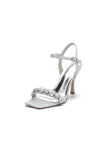 Simple Single Strap Beaded Satin Stiletto Sandals