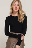 Long Sleeve Crew Neck Viscose Rib Sweater