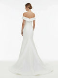 Chic Satin Off the Shoulder Sleeveless Sweep Train Bridal Dress