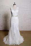V Neck Sleeveless Lace Mermaid Wedding Dress With Satin Sash