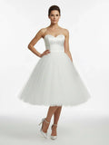 Sweetheart Empire Tea Length Tulle Wedding Dress With Lace Up Back