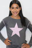 Star washed top with stitching