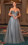 NOELLE GOWN A LINE GLITTER TULLE DRESS