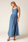 BLUE RIDGE DREAMS PINTUCK DENIM MIDI DRESS