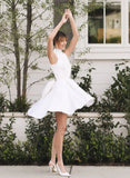 A Line Halter Sleeveless ShortMini Satin Wedding Dresses With Bow