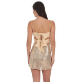 Sequin Front Twist Bodycon Dress in Gold