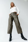 Ulani Vegan Leather Pants in Olive FINAL SALE