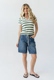 Tess Striped Collared Top in Green
