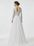 Bohemian Long Sleeves Lace Button Back A Line Modest Wedding Dresses