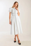 VINTAGE VIBES PUFF SLEEVE MIDI DRESS WHITE