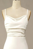 Simple Spaghetti Straps Long Soft Satin Ivory Mermaid Beach Wedding Dresses