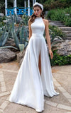Simple Modest A Line Halter Maxi Wedding Dress