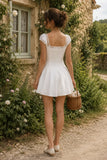 White Cap Sleeves A Line Cotton Mini Dress
