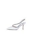 White Satin High Heels with Crystal Embellishments