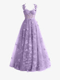 Light Purple A line Butterfly Lace Lilac Corset Prom Dress with Slit