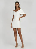 Sheath Off The Shoulder Sleeveless Satin Short Mini Wedding Dress With Bow