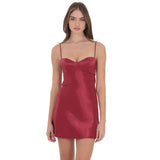 Lucy in the Sky Satin Sweetheart Neck Dress in Wine