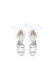 Chic White Satin Heels Featuring a Pearl Embellished Bow