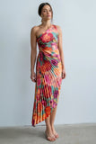 Asymmetrical Pleated Maxi Dress in Multi