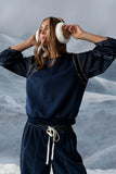 Malinda Mixed Media Top in Dark Wash FINAL SALE