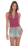 Lucy in the Sky Ruched Halter Top in Magenta