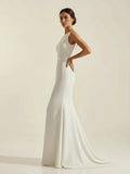 Simple Sleeveless Mermaid Wedding Dress With Sexy Bow