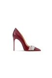 Burgundy Leather Upper Pearl Mid Heel Pumps