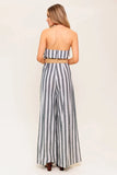 GREER STRAPLESS JUMPSUIT WHITE CHARCOAL STRIPE