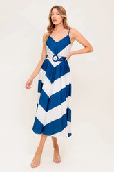 COASTAL CHARM MIDI DRESS NAVY WHITE