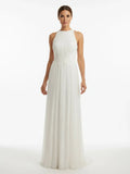 Sheath Halter Chiffon Plaited Dress With Special Back Design