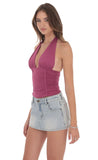 Lucy in the Sky Ruched Halter Top in Magenta