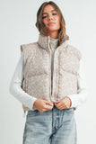 High Neck Floral Puffer Vest
