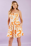 TANGERINE MIMOSAS ORANGE FLORAL MINI DRESS