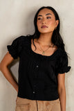 Payton Button Front Blouse in Black FINAL SALE
