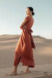 Vaeda Ribbed Tie Dress in Rust FINAL SALE