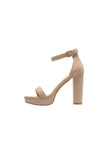 Champagne Ankle Buckle Open Toe Chunky Heels