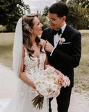 Charming A Line V Neck Tulle Wedding Dresses with Appliques